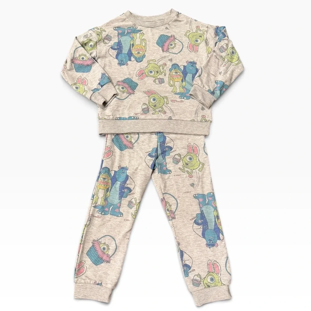 Disney Monsters Inc Mike Sulley Easter Bunny Pajama Set Gray Kids 2 Piece